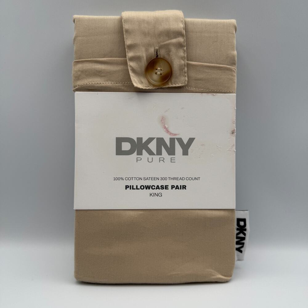 DKNY Pure 100% Cotton Sateen 300 Thread Count Pillowcase Pair King 20X40in Beige